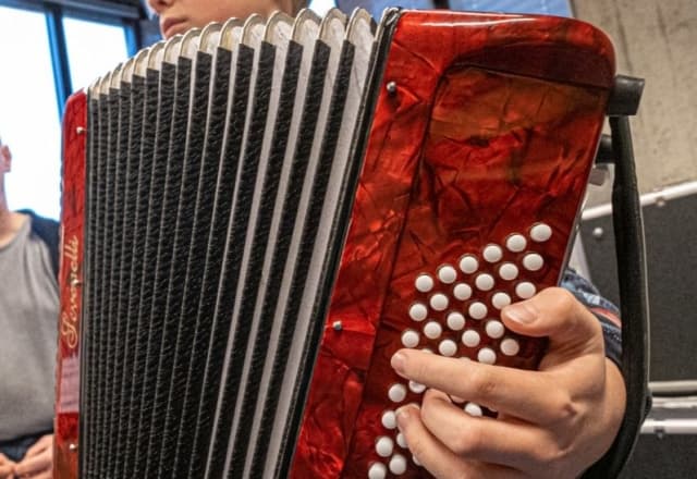 Jongetje speelt op accordeon